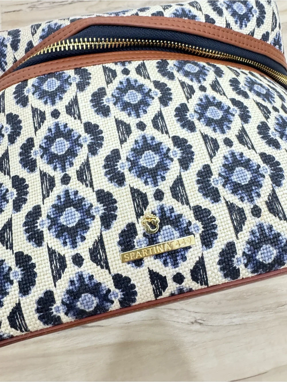 SPARTINA 449 train case Marsh Boardwalk Blue cream brown Cosmetic Makeup Bag
